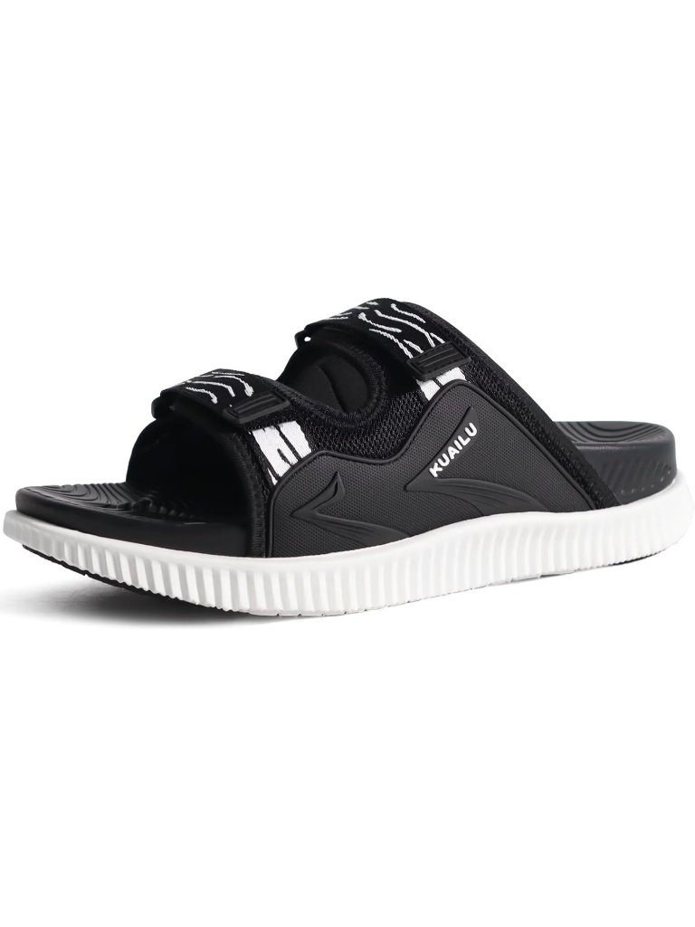 Men's Black White Athletic Thick Cushion Recovery Slides Orthotic Sandal Shoes